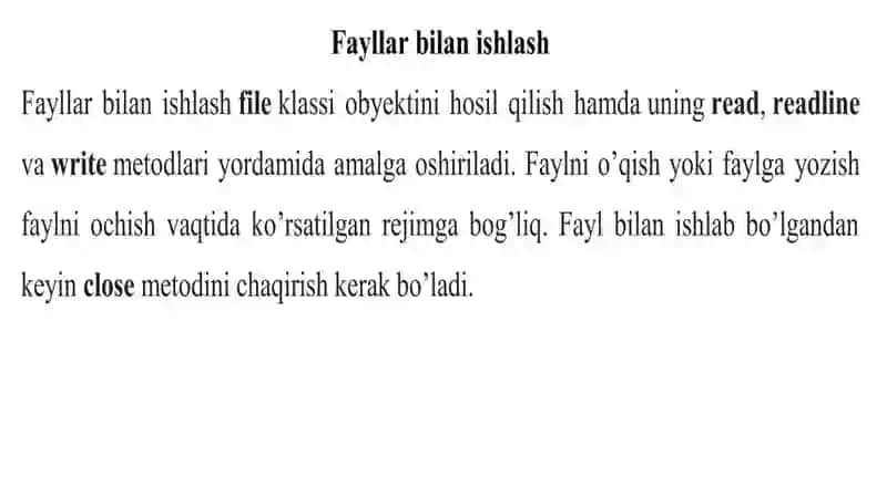 PYTHON dasturlash tilidafayllarbilan ishlash 3