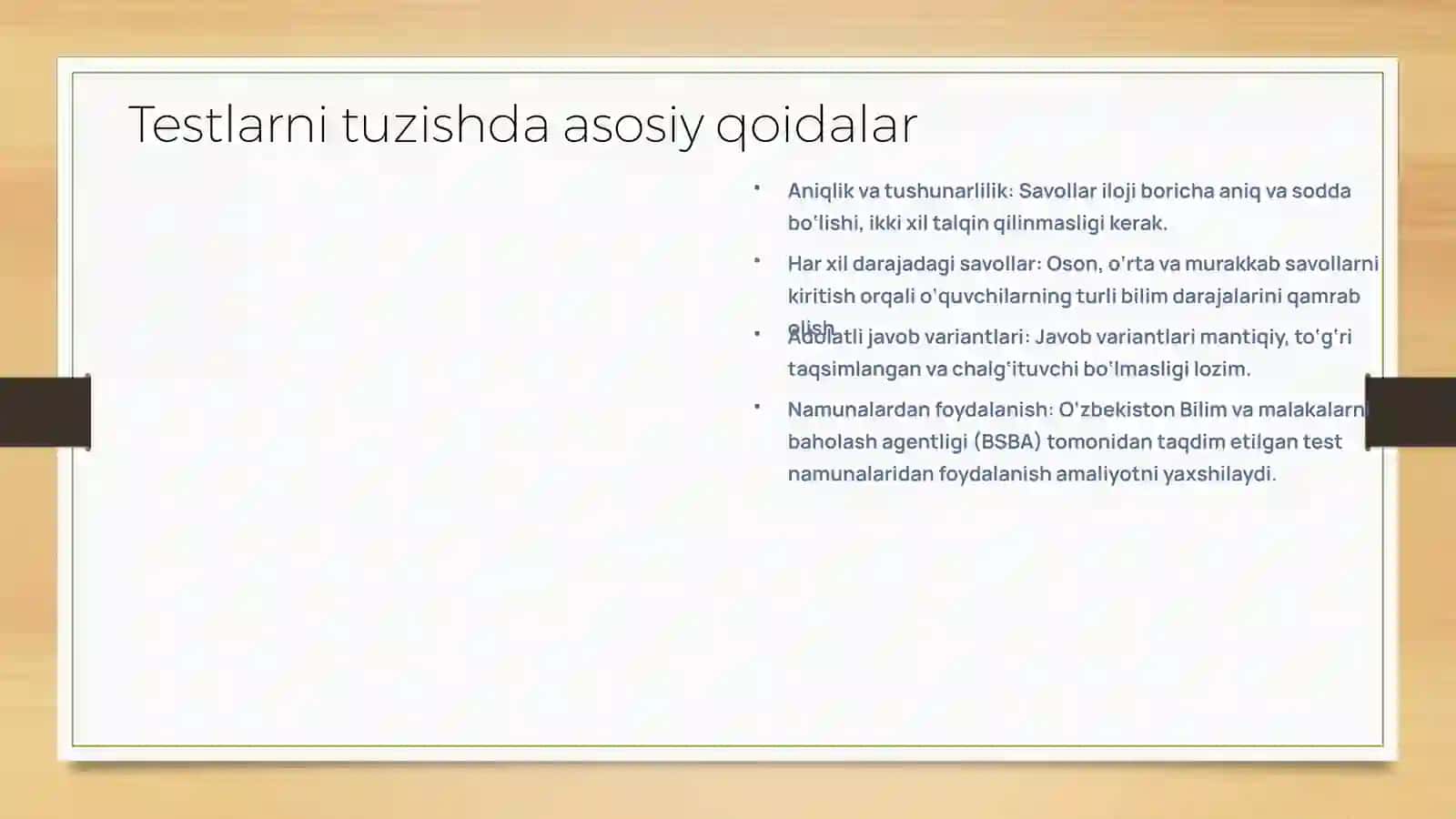 Testlar tuzish va o‘tkazish javoblarini muxokama qilish 3