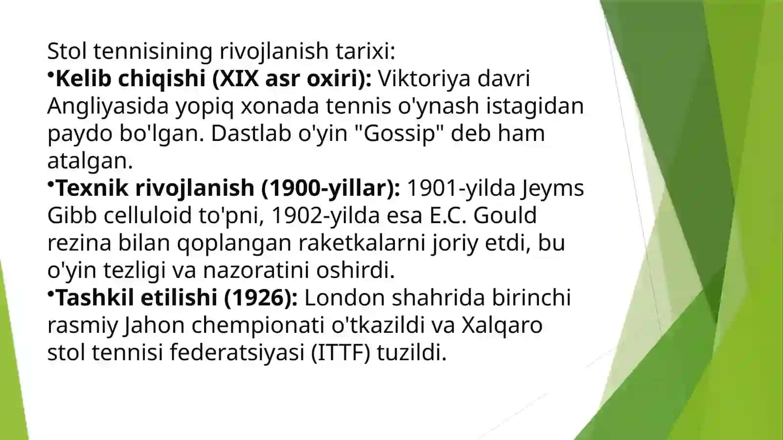 Stoltennisining paydo bo'lishi tarixi va rivojlanishi 3