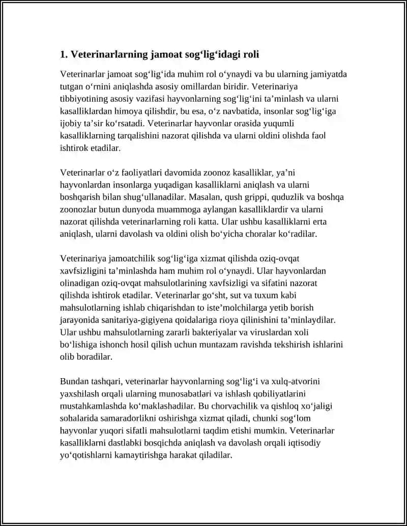 VETERINARLARNINING JAMIYATDA TUTGAN OʻRNI 3