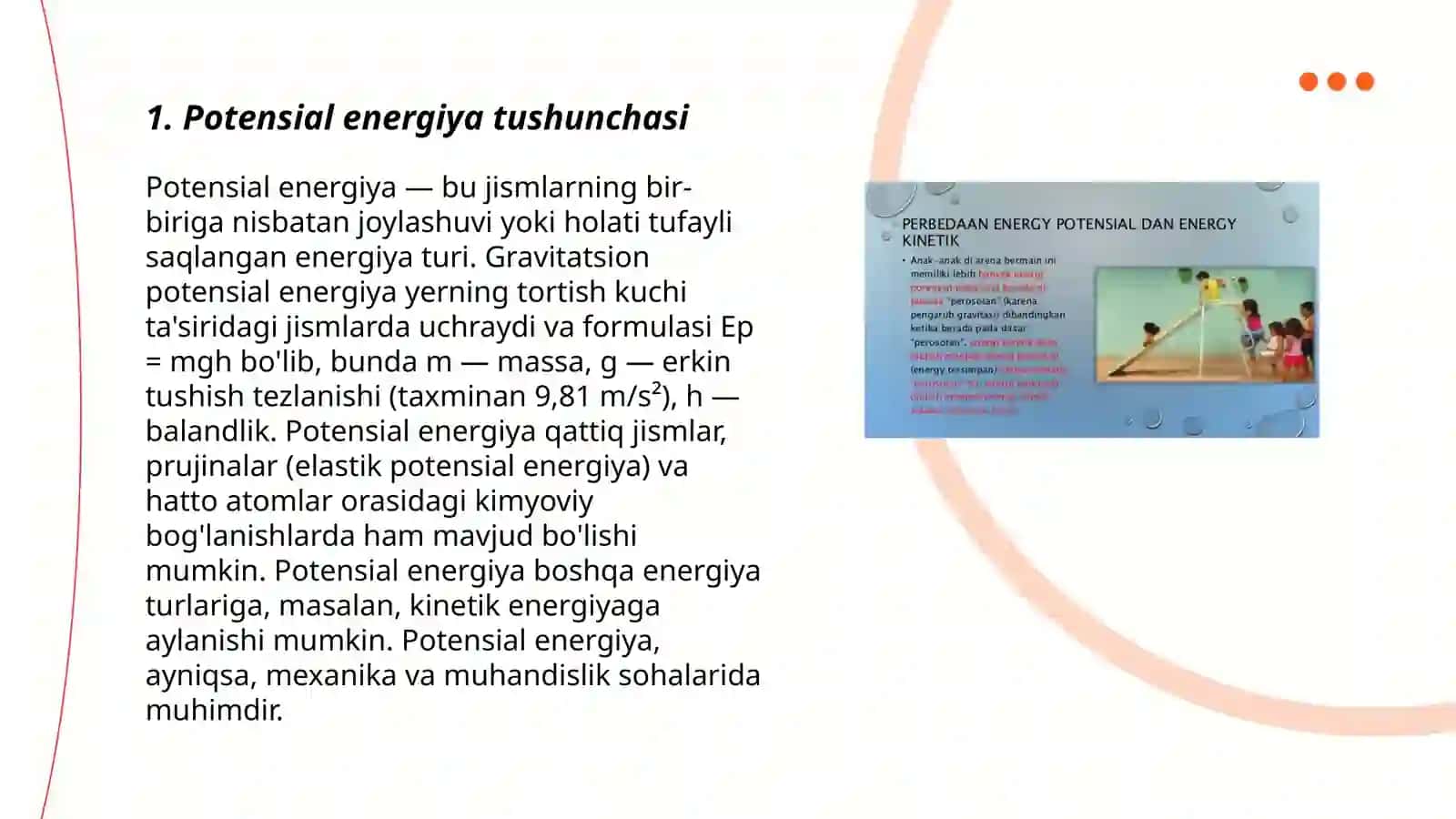 Potensial va kinetik energiyaning taqsimlanishi 3