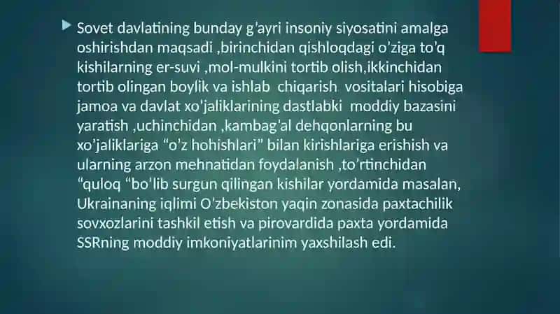 Sovet hokimyatining o’zbekiston SSRdagi kollektivlashtirish siyosati va uning oqibtalari (1925-1941 yillar) 3