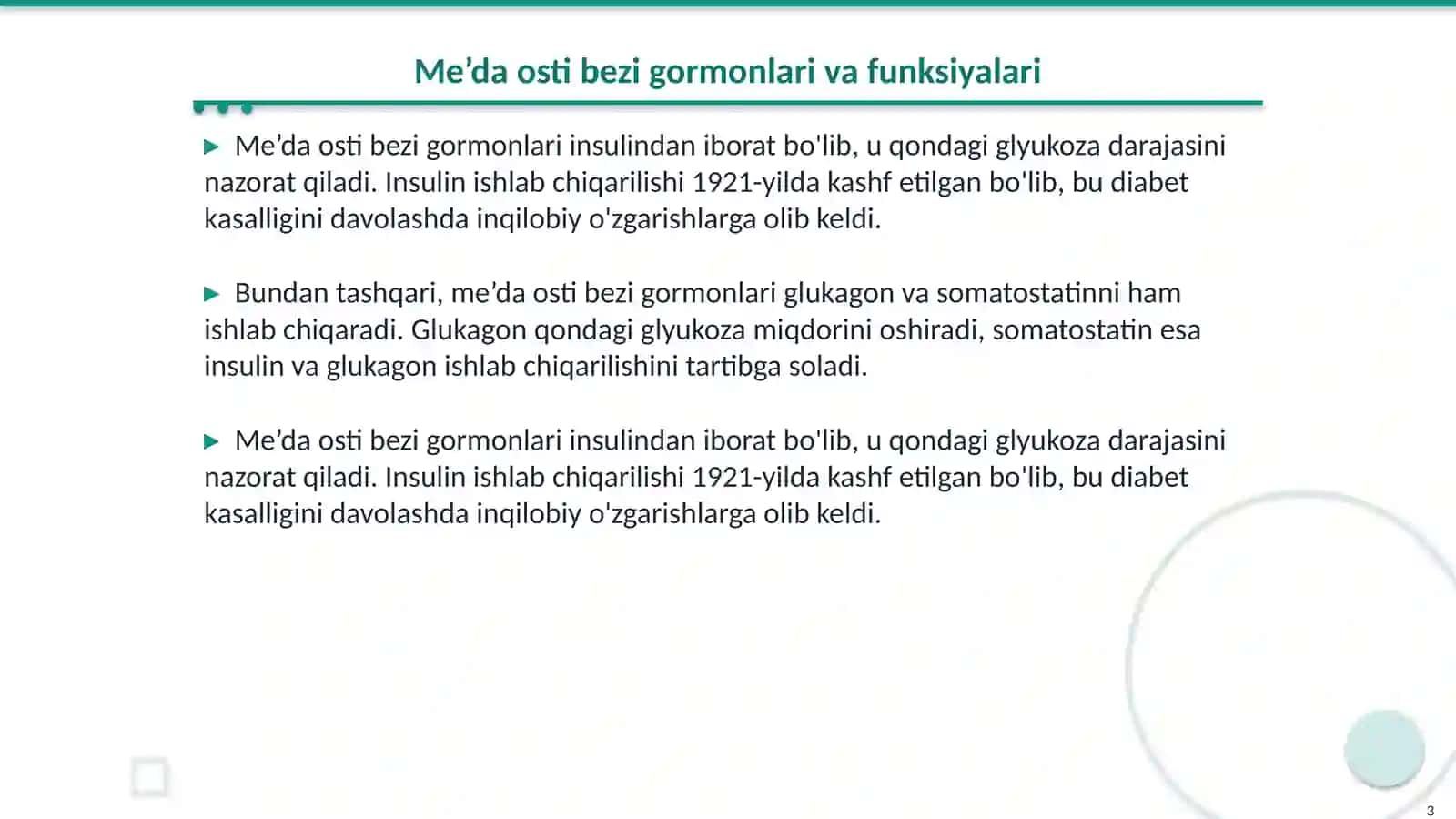 Me’da osti bezi gormoni. Buyrak usti bezi mag’iz va po’stloq qavati gormonlari 3