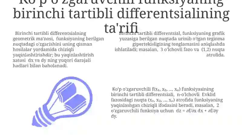 Ko'p o'zgaruvchili funksiyaning birinchi tartibli differentsialining geometrik ma'nosi 3