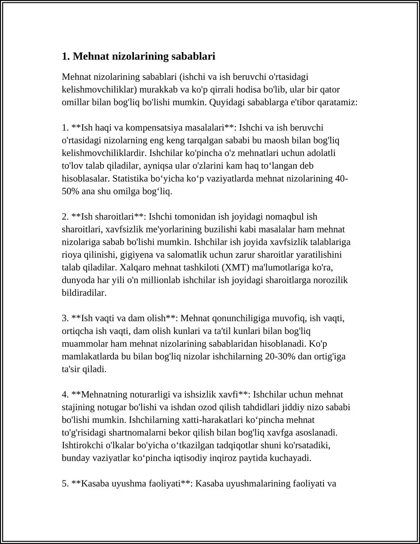 MUSTAQIL ISH Mavzu: MEHNAT NIZOLARI VA ULARNI HAL QILISH 3
