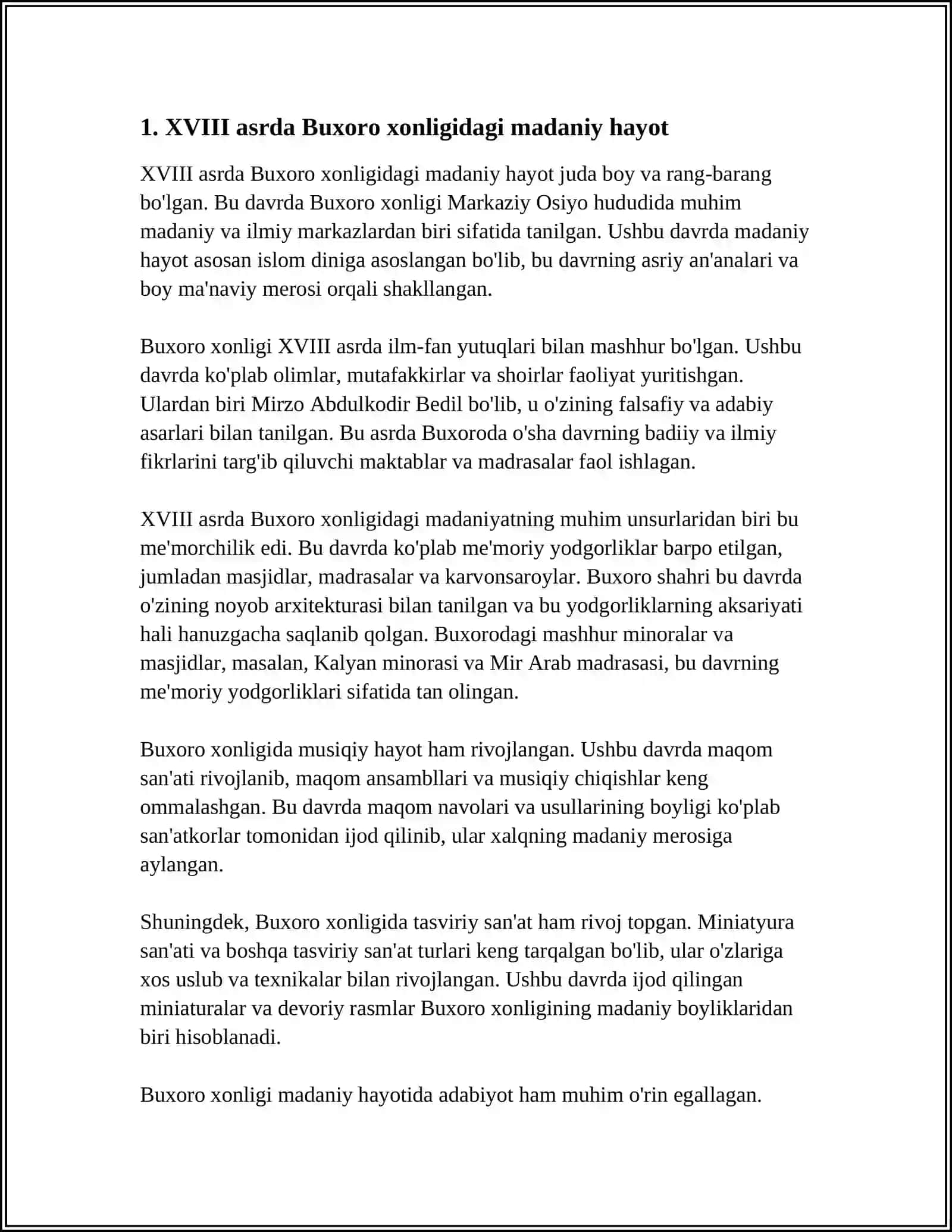 XVIII - XIX asrlardagi xonliklar madaniy hayoti 3