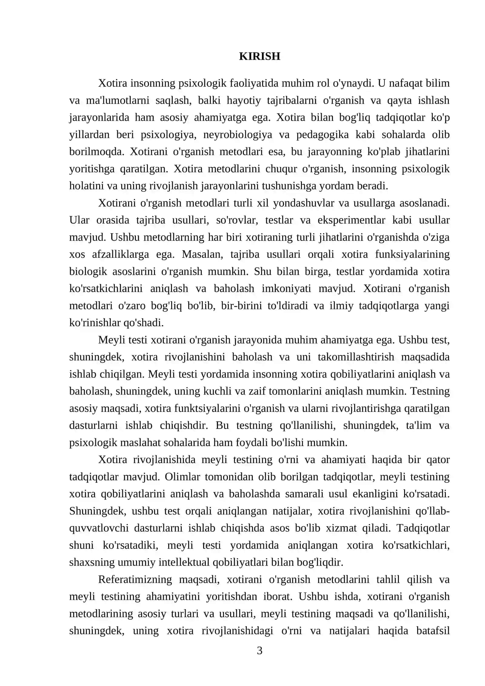 Xotirani o‘rganish metodlari. Meyli testi 3