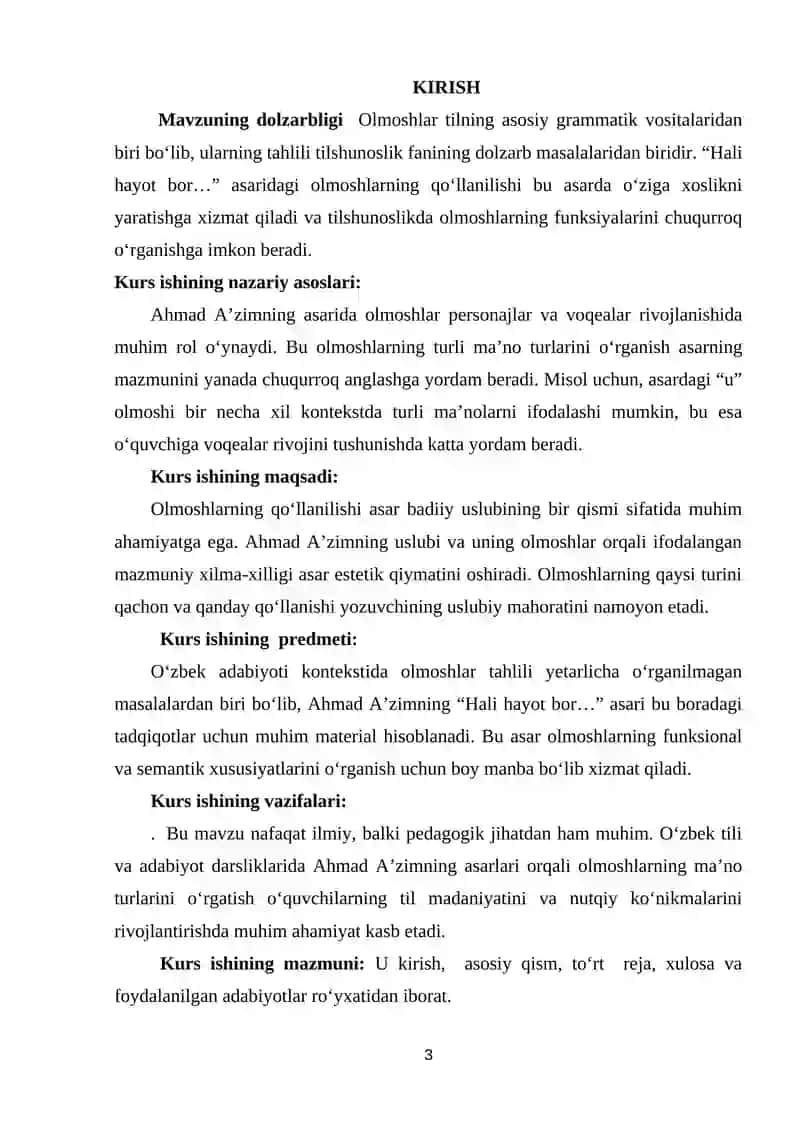 OLMOSHLARNING MA’NO TURLARI(AHMAD A’ZIMNING “HALI HAYOT BOR…” ASARI MISOLIDA) MAVZUSI 3