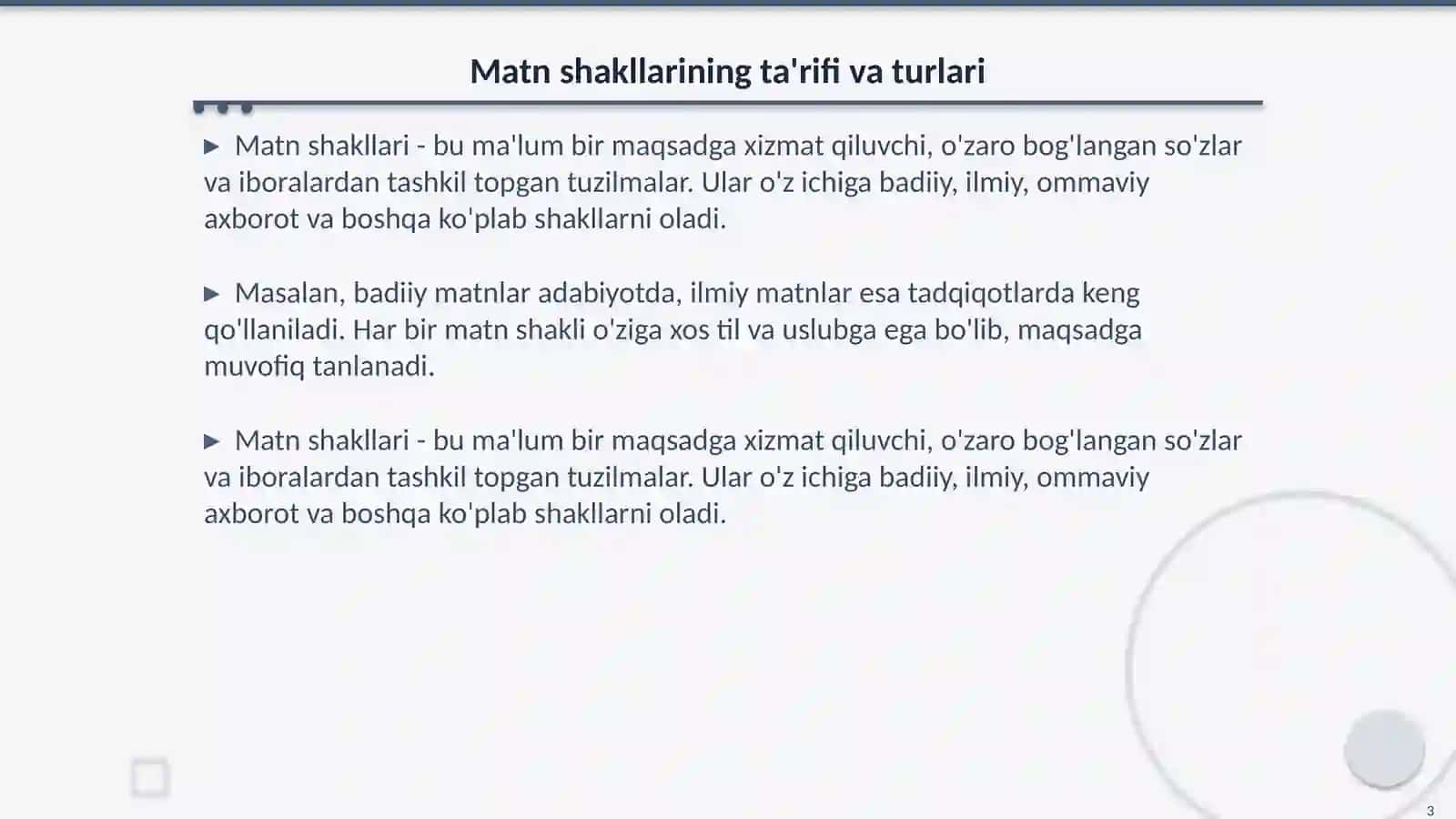 Matn shakllari, prinsiplari 3