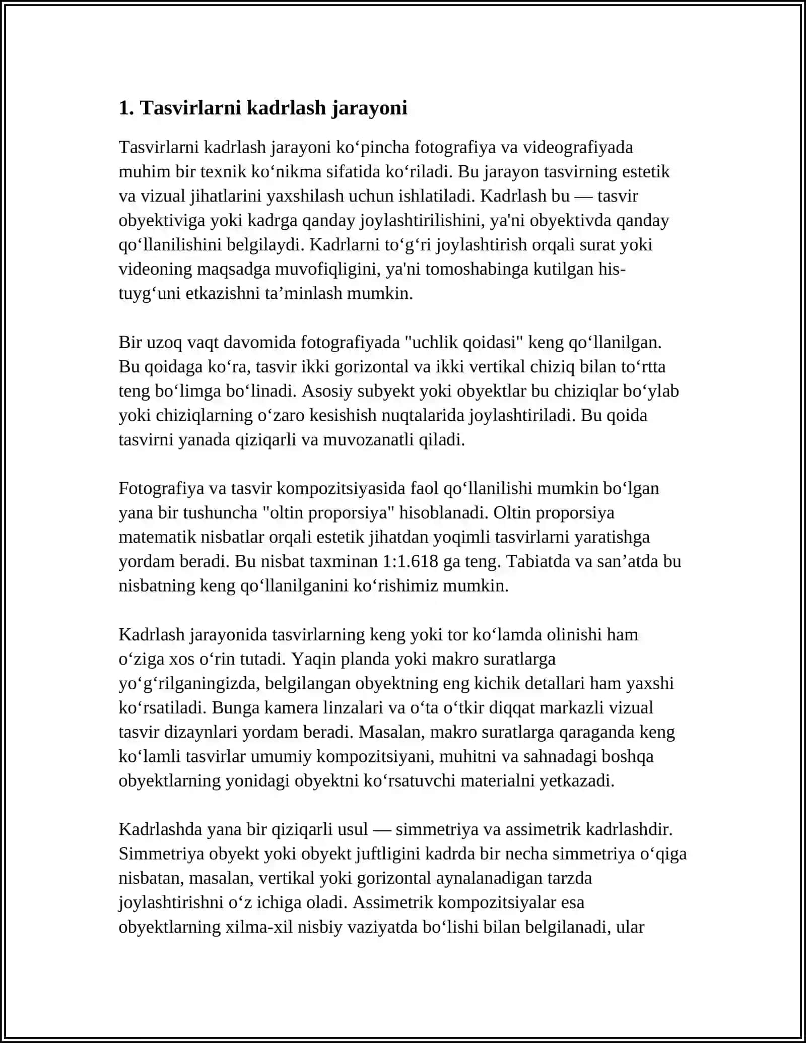 TASVIRLANI KADRLASH VA ULARDA SHAKL ALMASHTIRISH AMALLARINI BAJARISH 3
