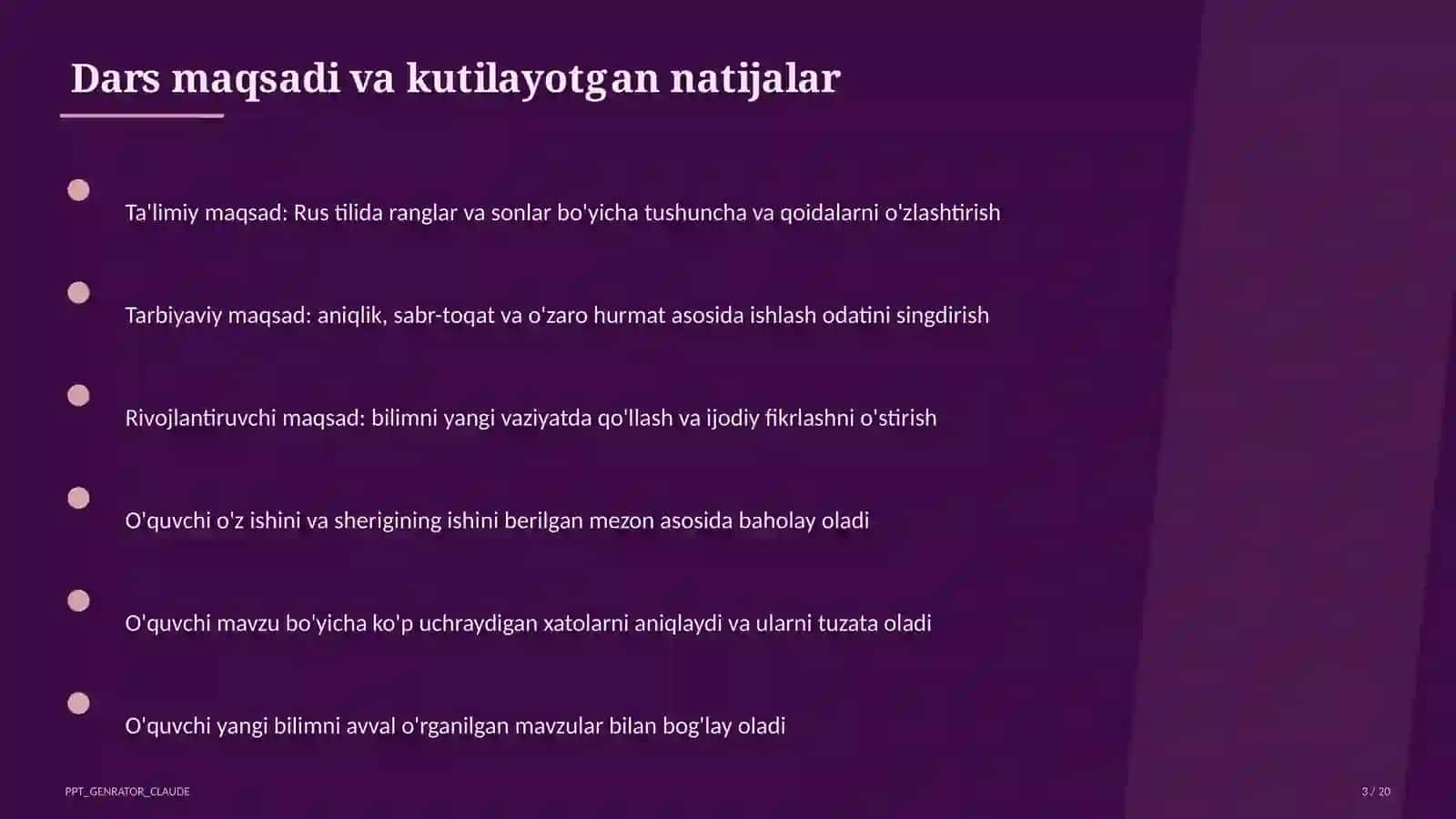 Rus tilida ranglar va sonlar (2-sinf) 3