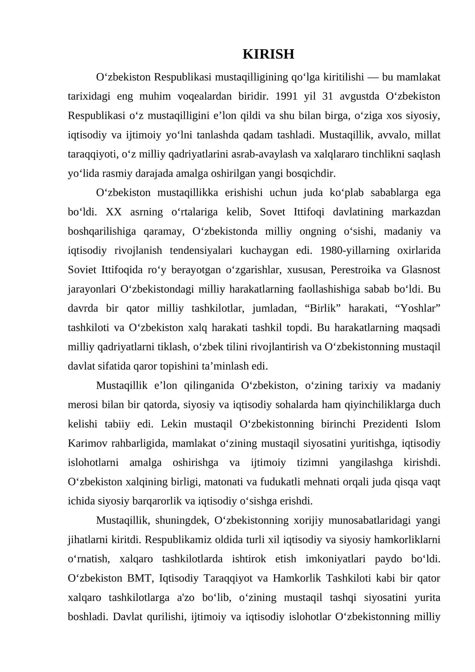 O‘ZBEKISTON RESPUBLIKASI MUSTAQILLIGINING QO‘LGA KIRITILISHI 11- SINF 3
