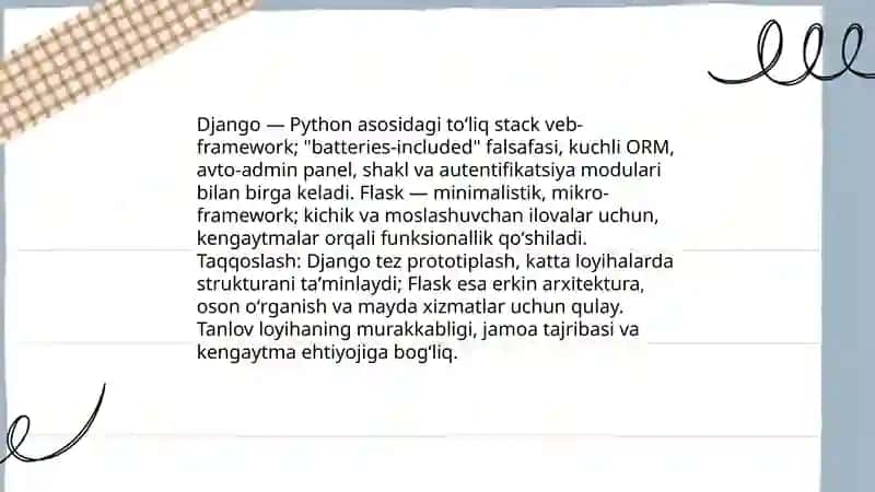 Python orqali veb dasturlash(Django yoki Flask frameworklari) 3