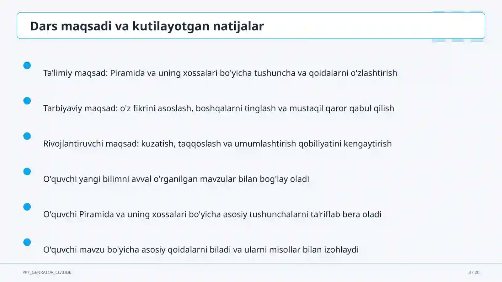 Piramida va uning xossalari (10-sinf) 3