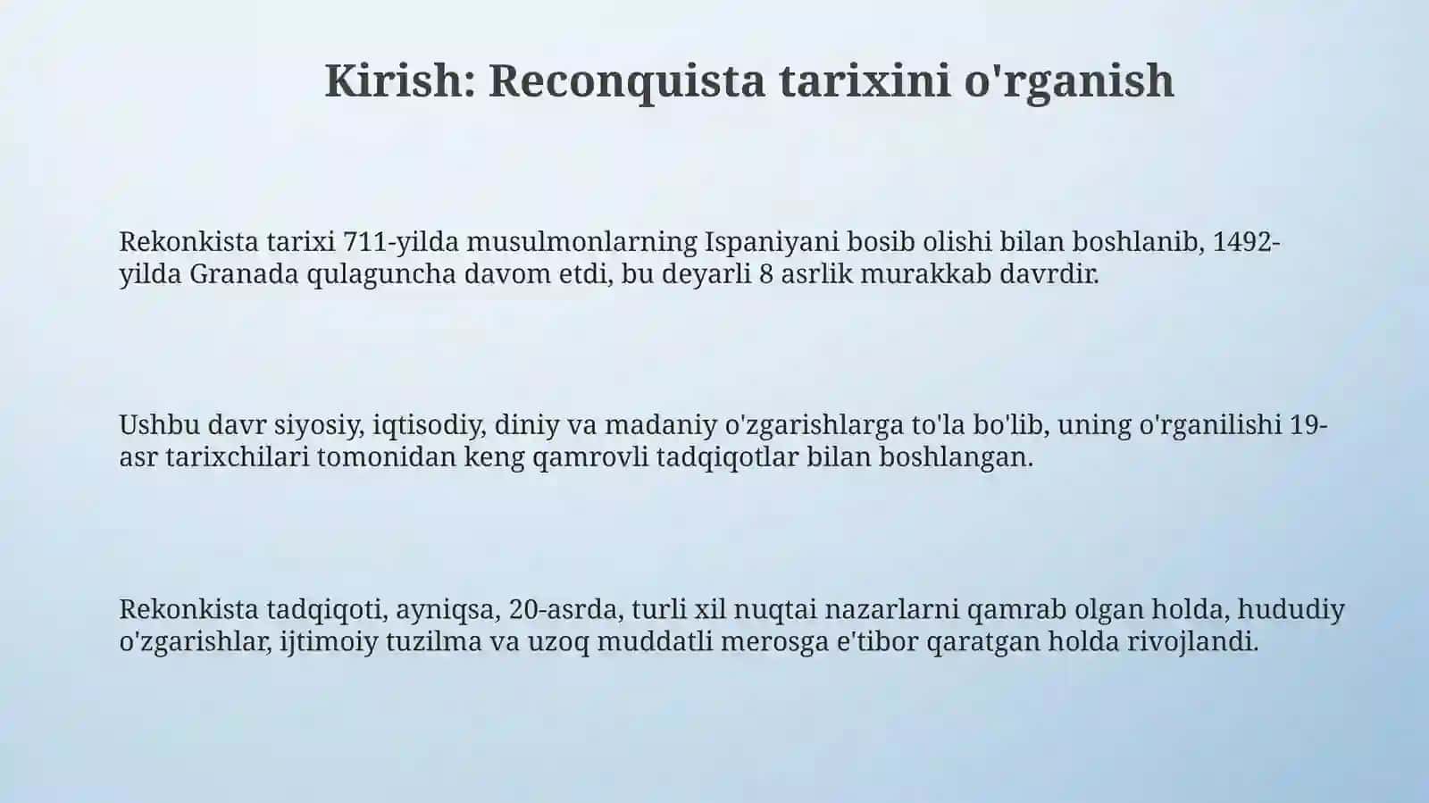 Rekonkistatarixigaoidingliztilidagiilmiytadqiqotlarhaqidajadvalmaʼlumotnomatuzish 3