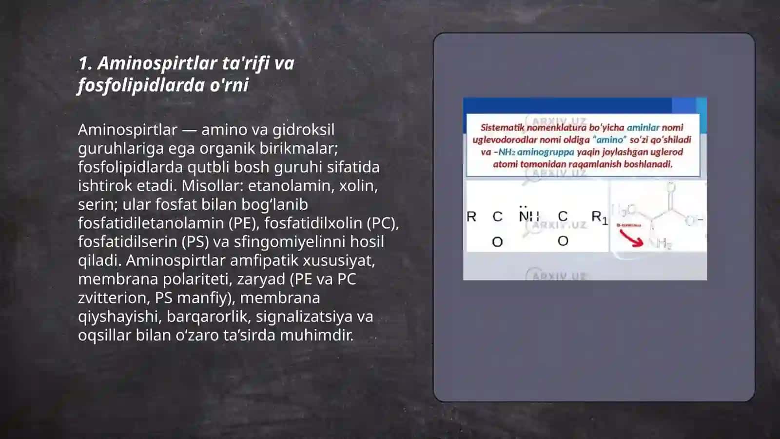 Aminospirtlar hujayra membranalari fosfolipidlarining tuzilish birliklari sifatida 3