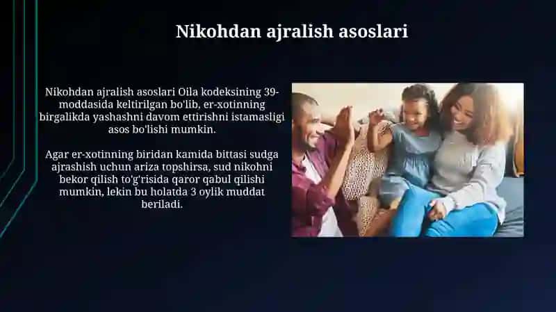 Nikohdan ajratish, aliment undirish toʻgʻrisidagi ishlar 3