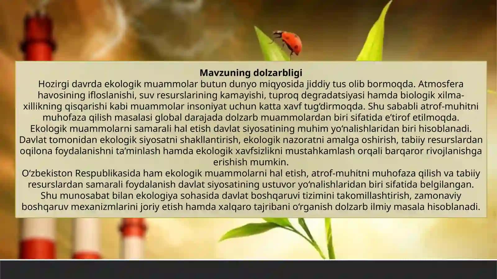 Ekologiya sohasida davlat boshqaruvi tushunchasi va o‘ziga xos xususiyatlari 3