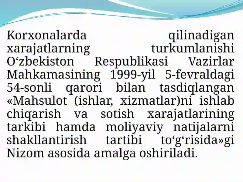 Mahsulot tannarxi. Mahsulot tannarxini kalkulyatsiya qilish 3