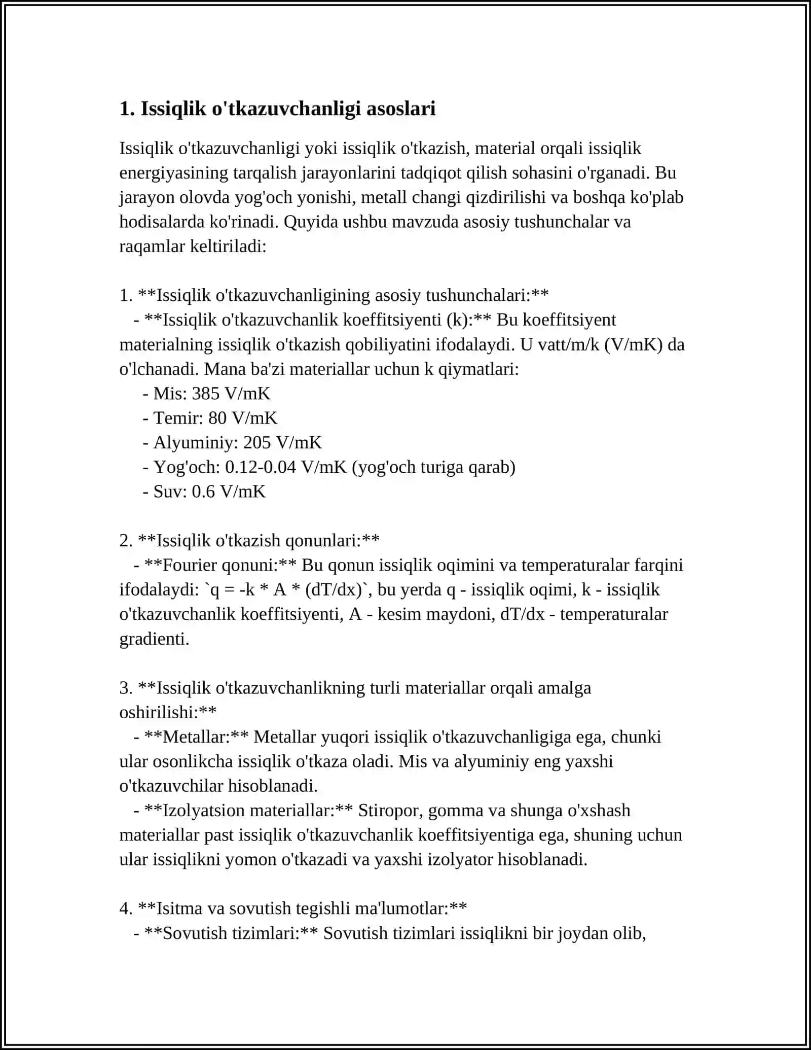 ISSIQLIK ÕTKAZUVCHANLIKNING DIFERENSIAL TENGLAMASI BOR SHARTLA 3