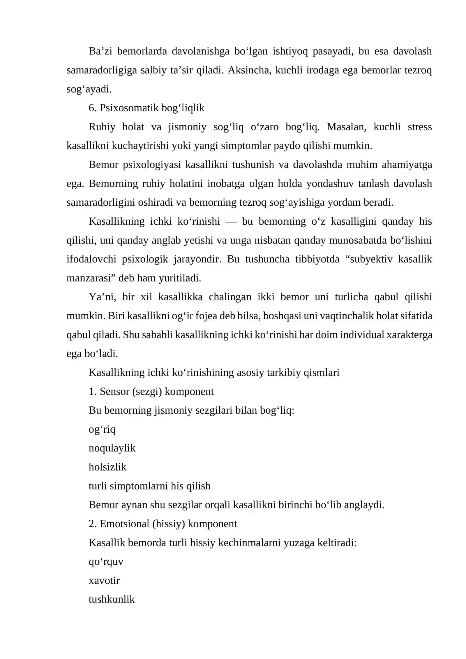 BEMOR PSIXOLOGIYASI KASALLIKNING ICHKI KO'RINISHI 3