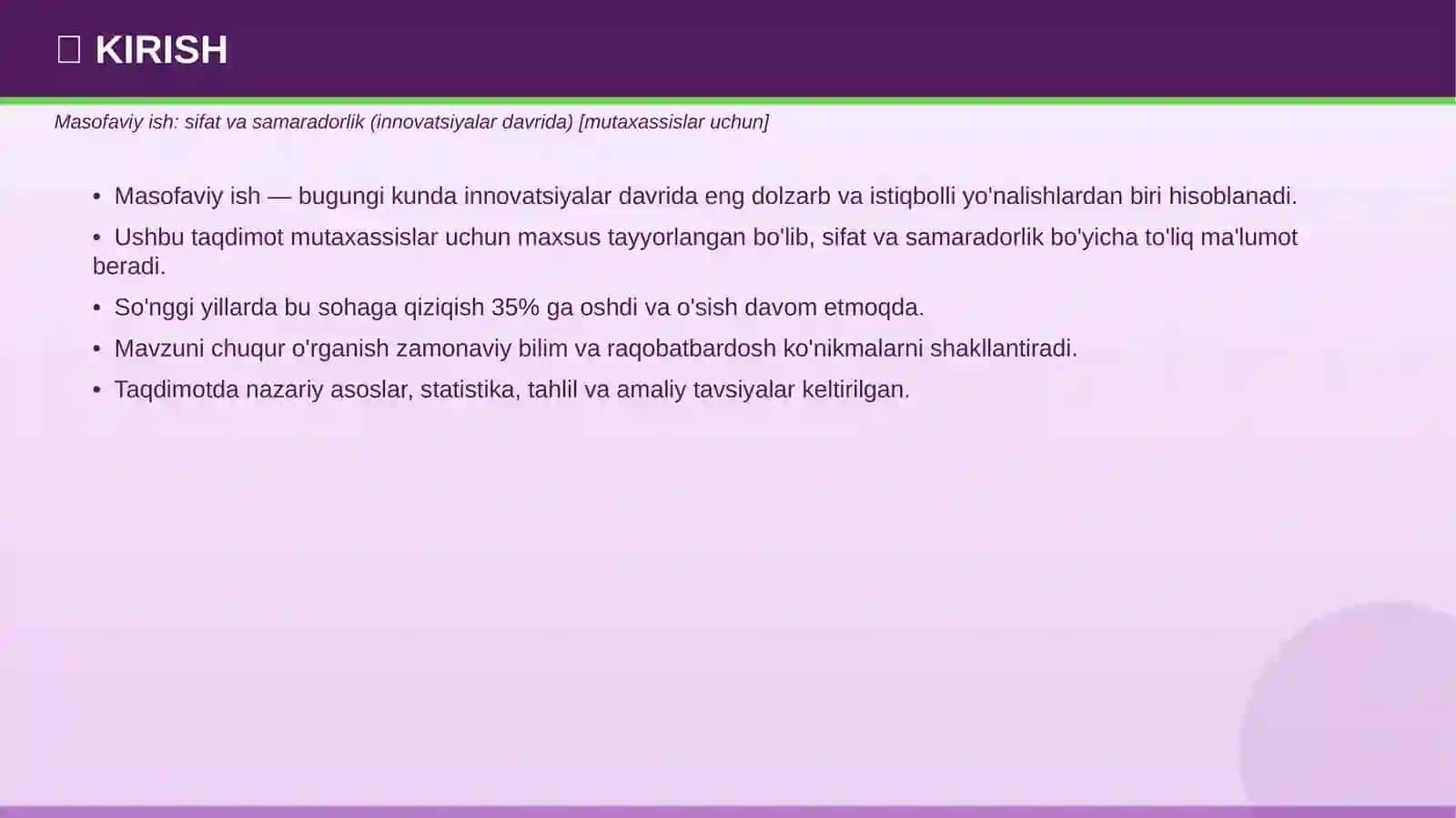 Masofaviy ish: sifat va samaradorlik (innovatsiyalar davrida) [mutaxassislar uchun] 3