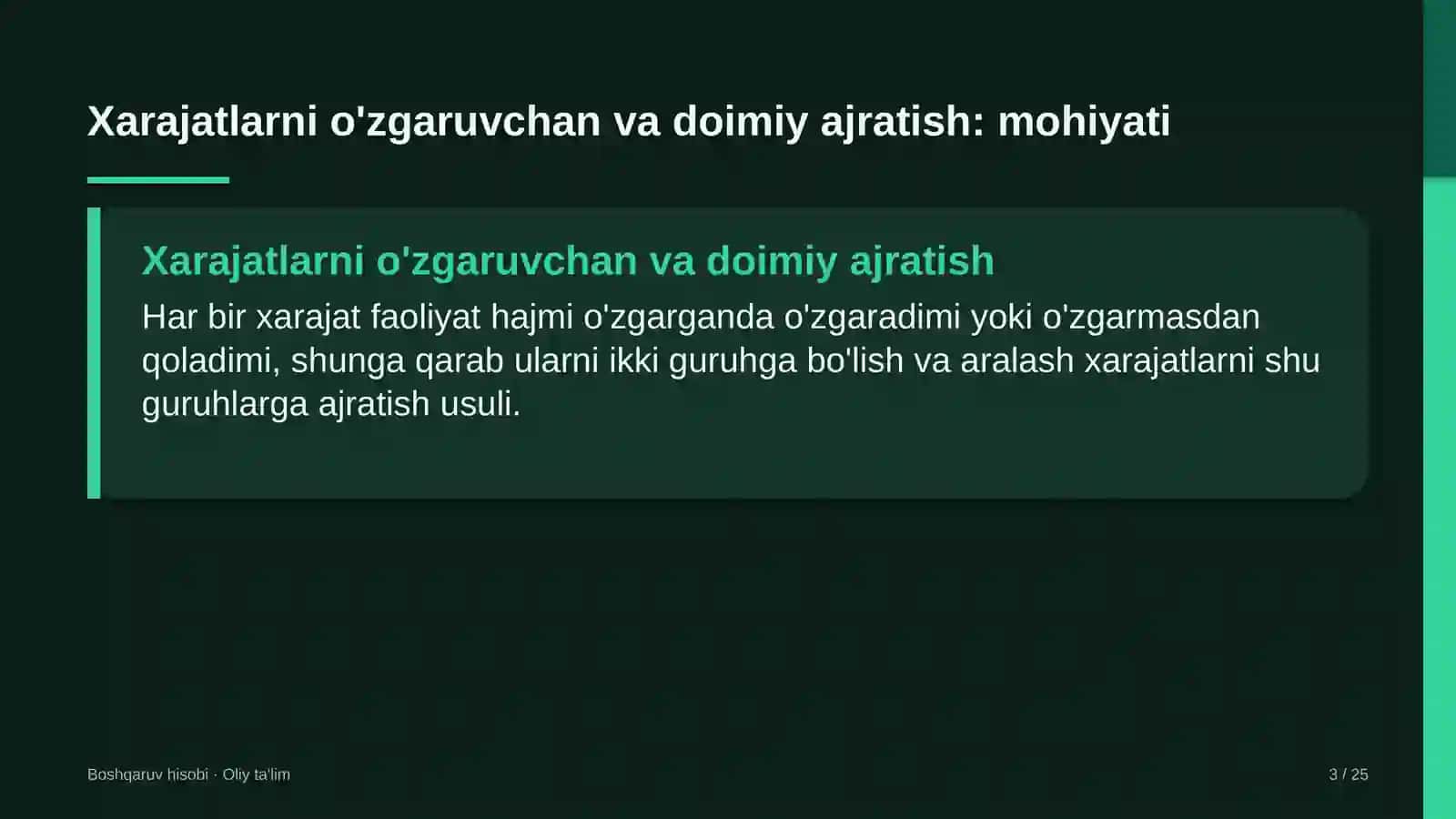 Kitob do'konlarida xarajatlarni o'zgaruvchan va doimiy qismlarga ajratish 3