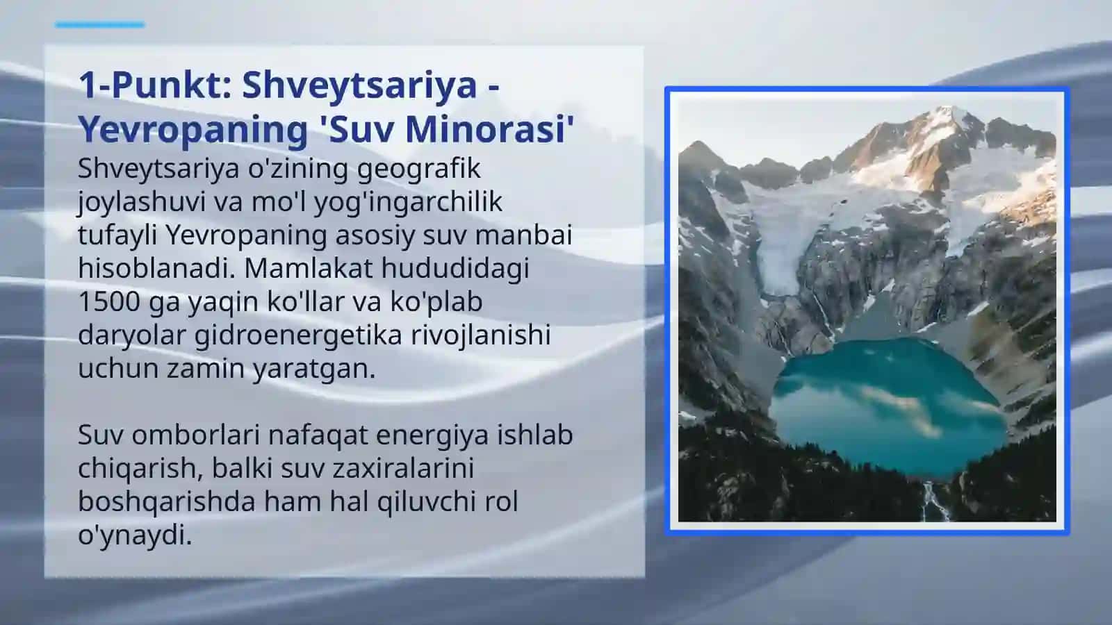 SHVEYTSARIYA SUV OMBORLARI: ALP TOG'LARINING MOVIY XAZINALARI 3