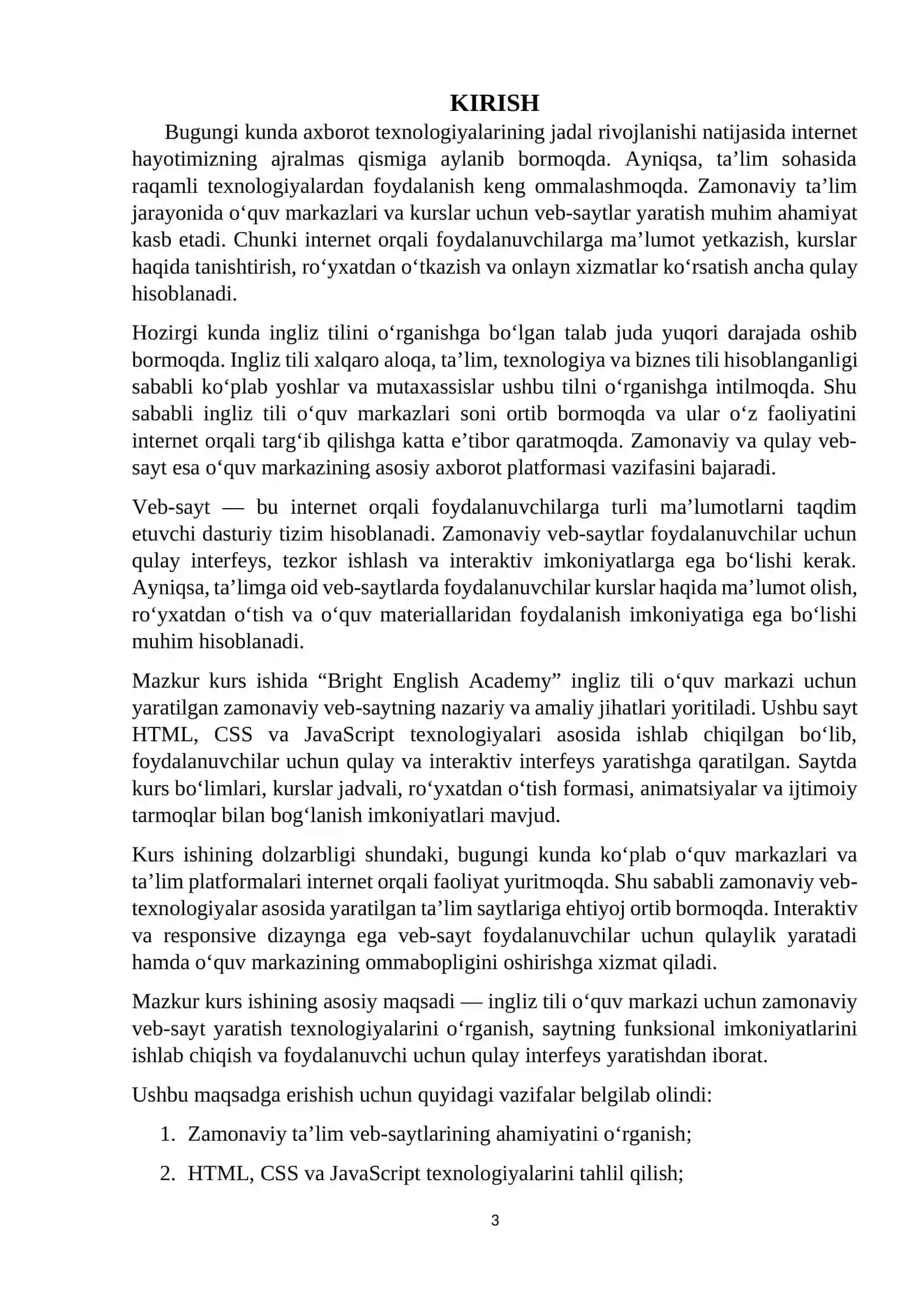 Mavzu: “Ingliz tili o‘quv kursi uchun zamonaviy veb-sayt yaratish” 3