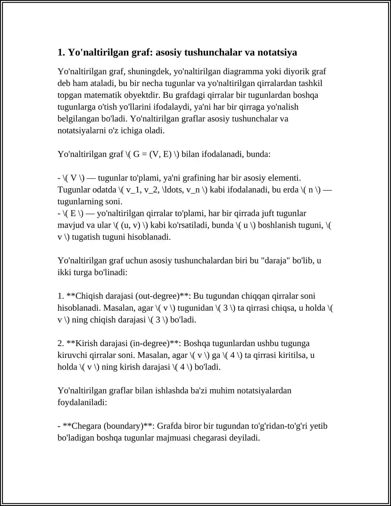 ORIYENTIRLANGAN GRAFLAR UCHUN INSIDENTLIK MATRITSASI 3