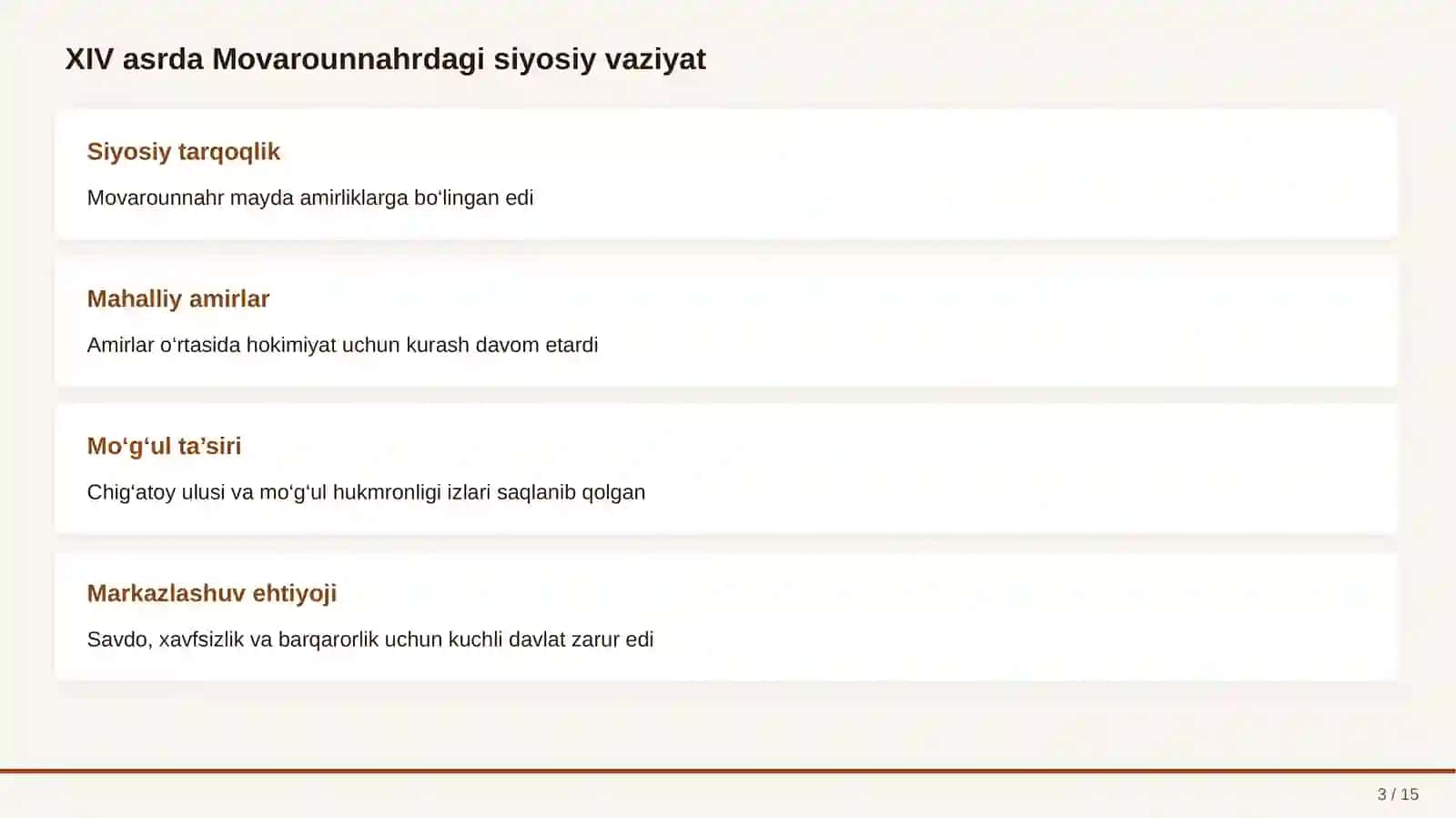 AMIR TEMUR VA TEMURIYLAR DAVRI 3