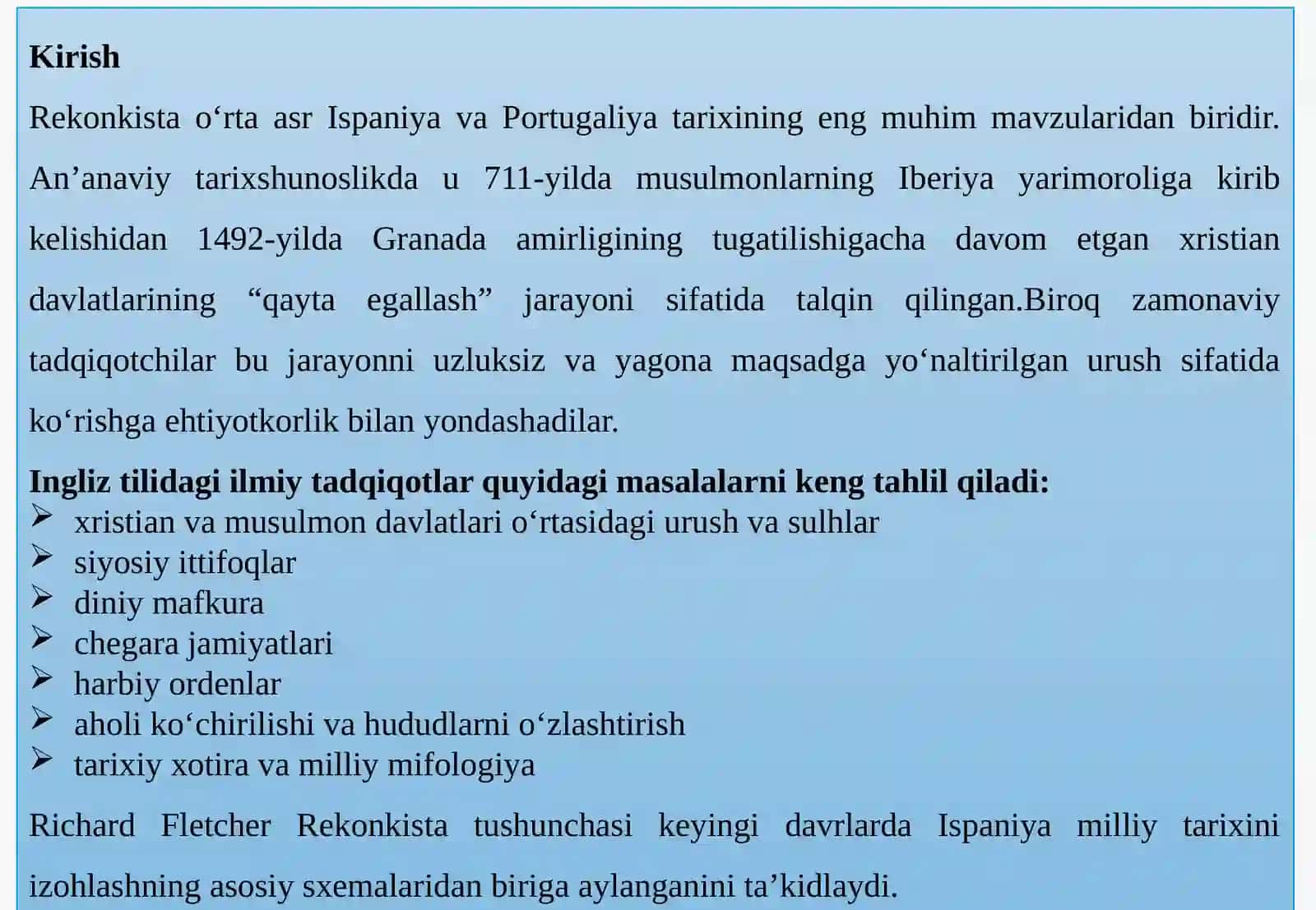 Rekonkista tarixiga oid ingliz tilidagi ilmiy tadqiqotlar 3