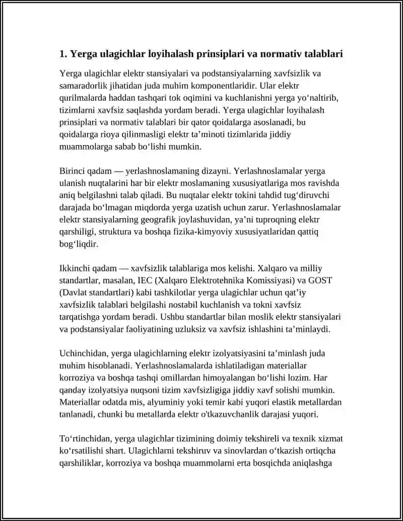 ELEKTR STANSIYALAR VA PADSTANSIYALARNING ELEKTR QURILMALARIDA YERGA ULAGICHLARINI O'RNATISH 3