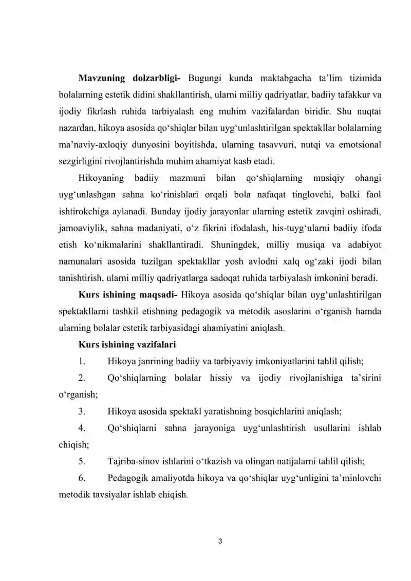 HIKOYA ASOSIDA QO’SHIQLAR BILAN UYG’UNLASHTIRILGAN SPEKTAKLLAR 3