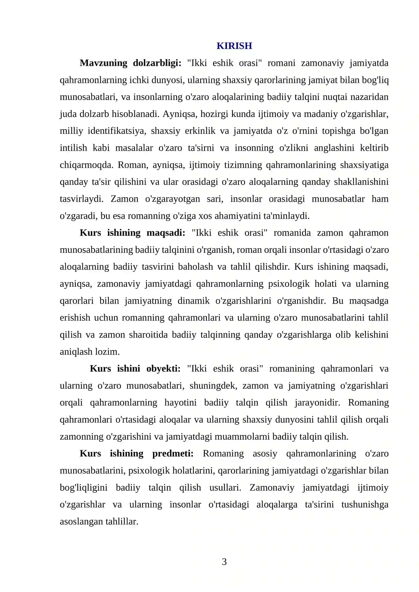 "IKKI ESHIK ORASI" ROMANIDA ZAMON QAHRAMON MUNOSABATLARINING BADIIY TALQINI 3