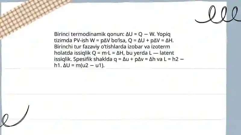 Termodinamik qonunlari 1-tur fazoviy o‘tish jarayonlariga qo‘llash 3