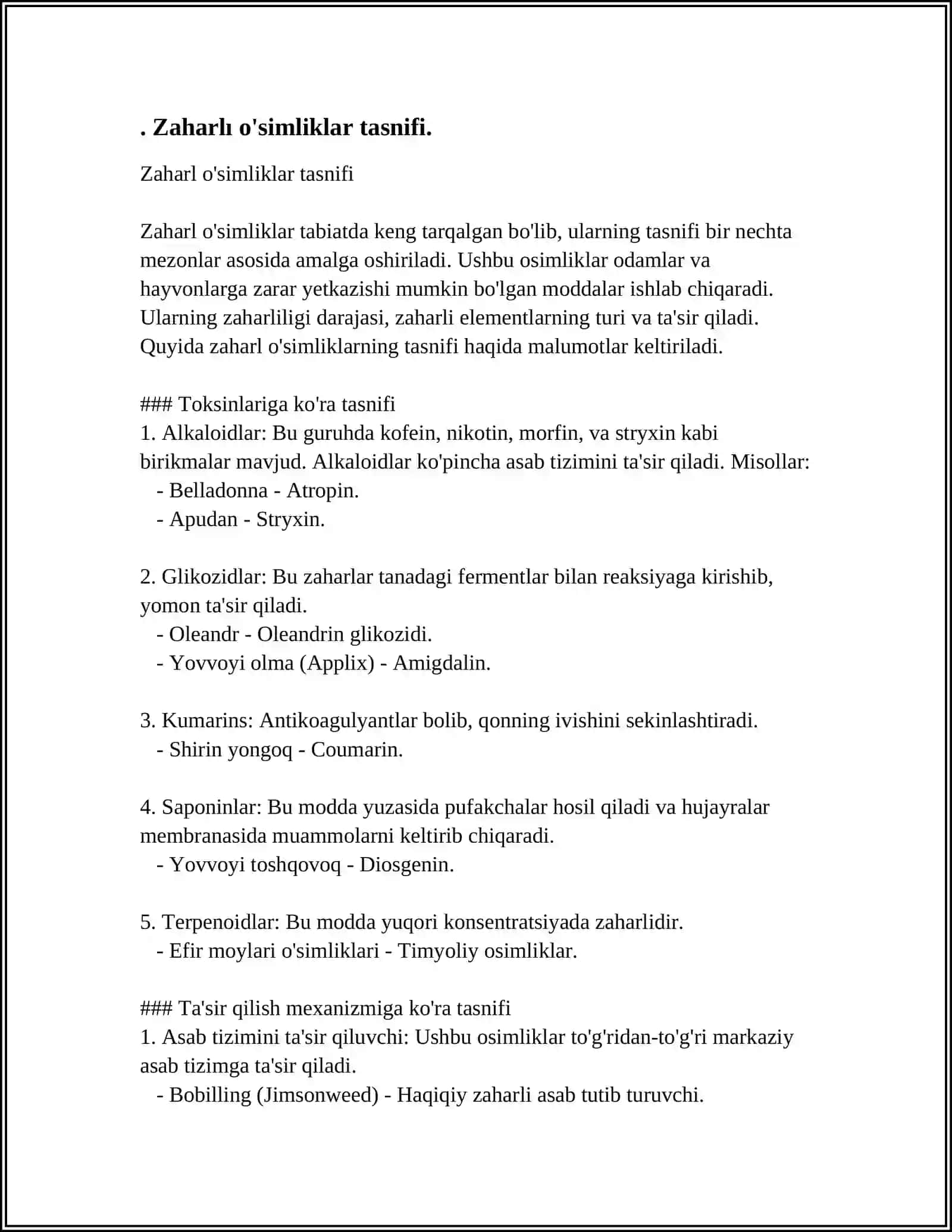 ZAHARLI O'SIMLIKLAR TOKSIKOLOGIYASI 3