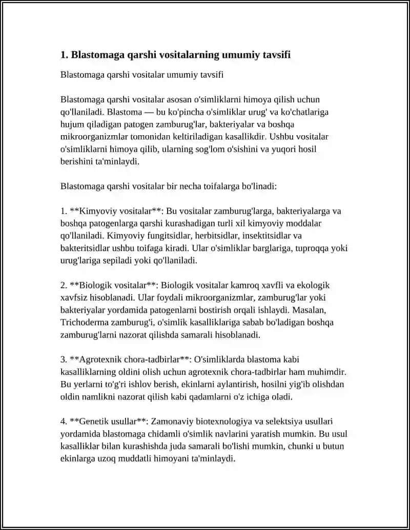 BLASTOMAGA QARSHI VOSITALARNING TASNIFI VA TASIR TURLARI TERAPEVTIK DOZALARI 3