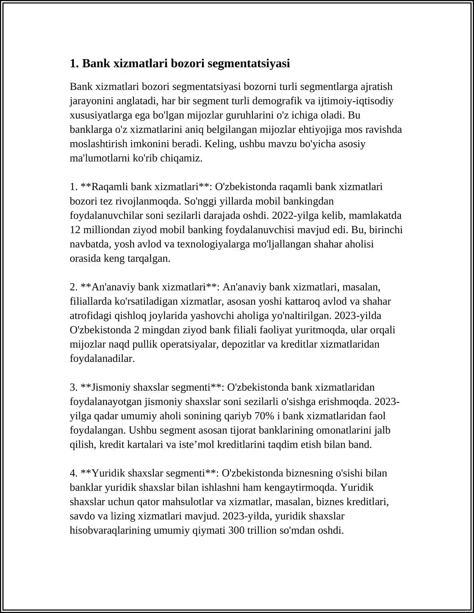 BANK XIZMATLARI MARKETINGINI TAKOMILLASHTIRISH 3
