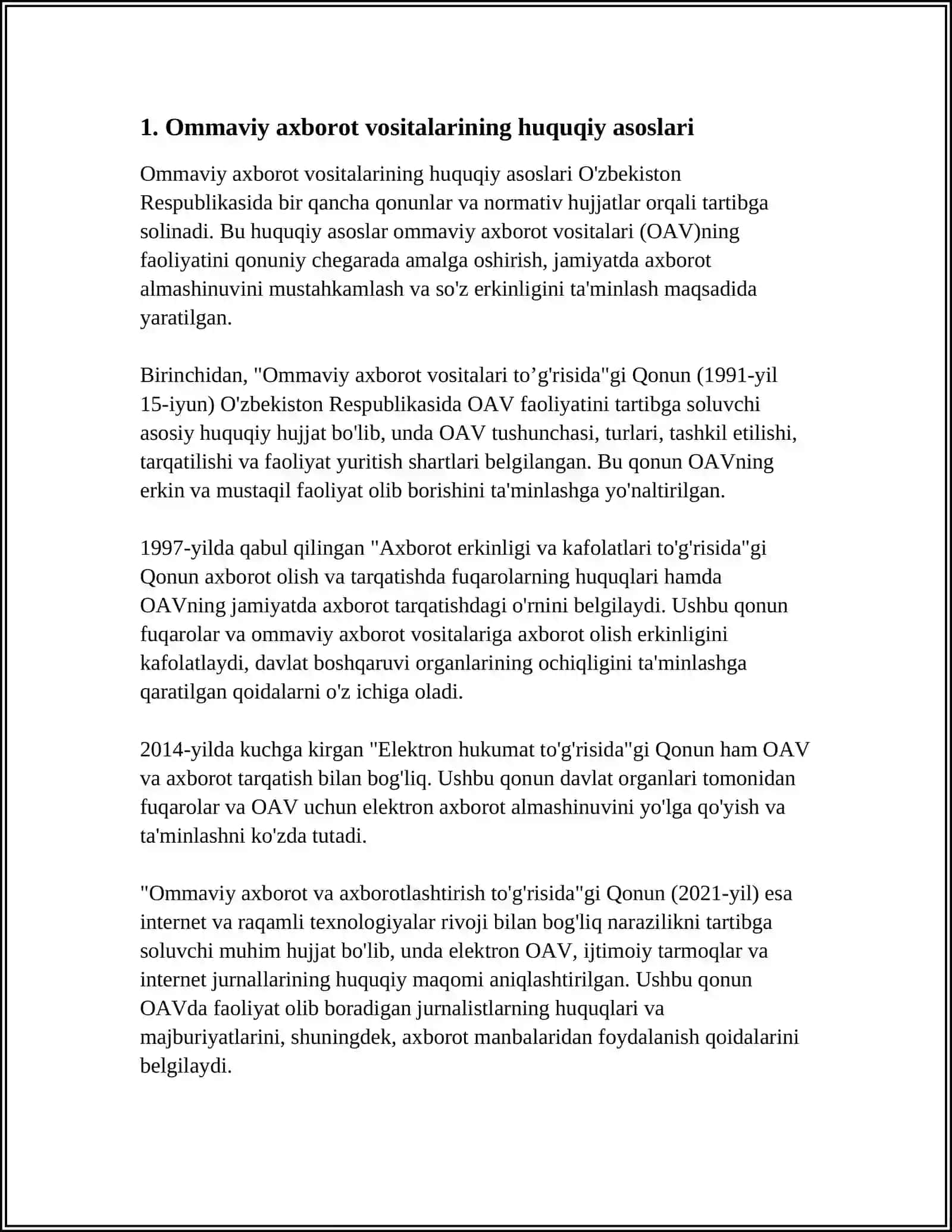 Ommaviy axborot vositalarining huquqiy asoslari 3