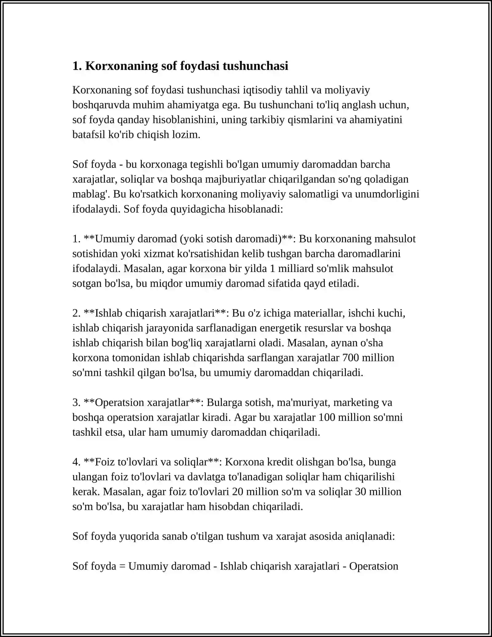 KORXONA FOYDASINING TAQSIMLANISHI VA ISHLATILISHI 3
