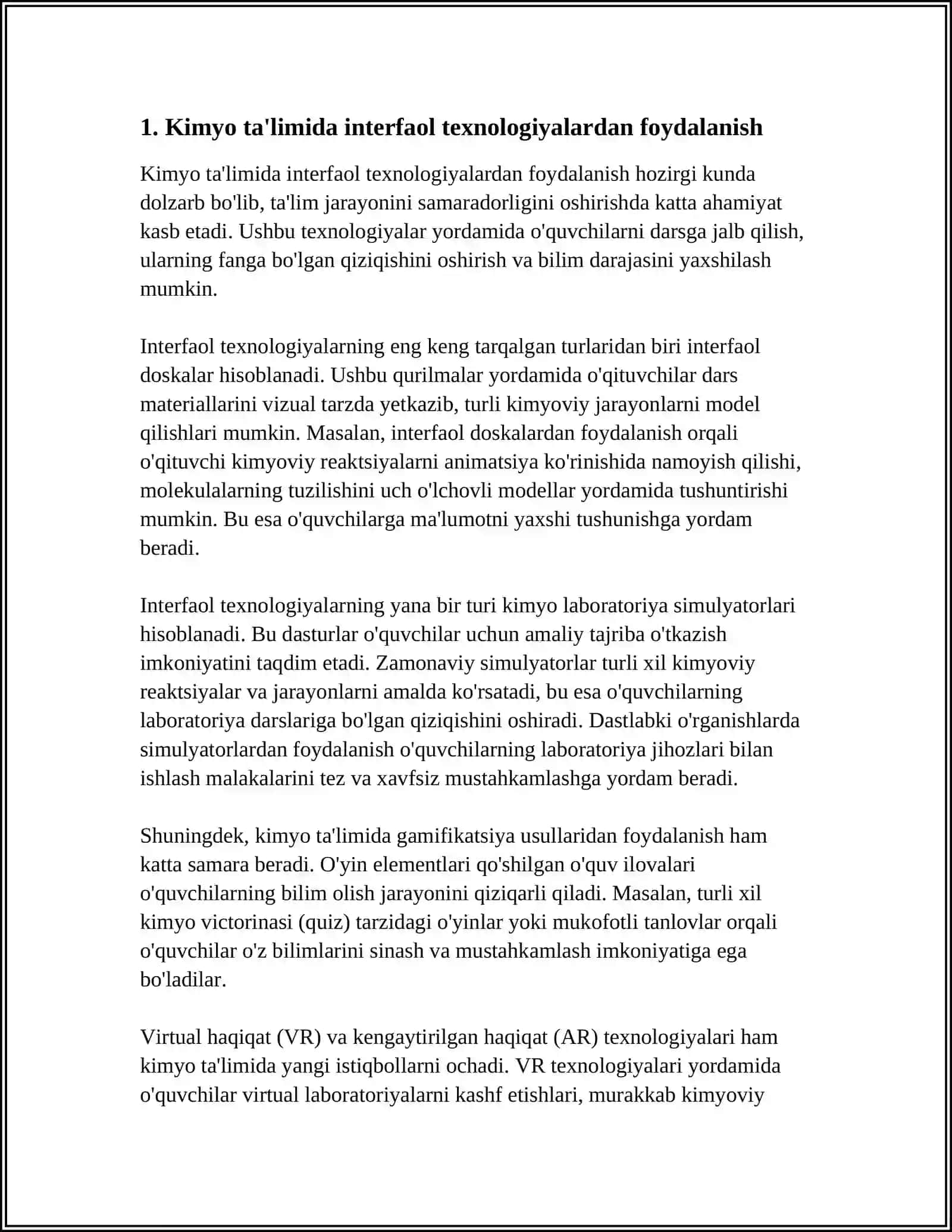 KIMYODA MAVZULARNI OʻQITISHDA INNOVATSION INTERAKTIV OʻQITISH METODLARINI JORIY ETISH 3