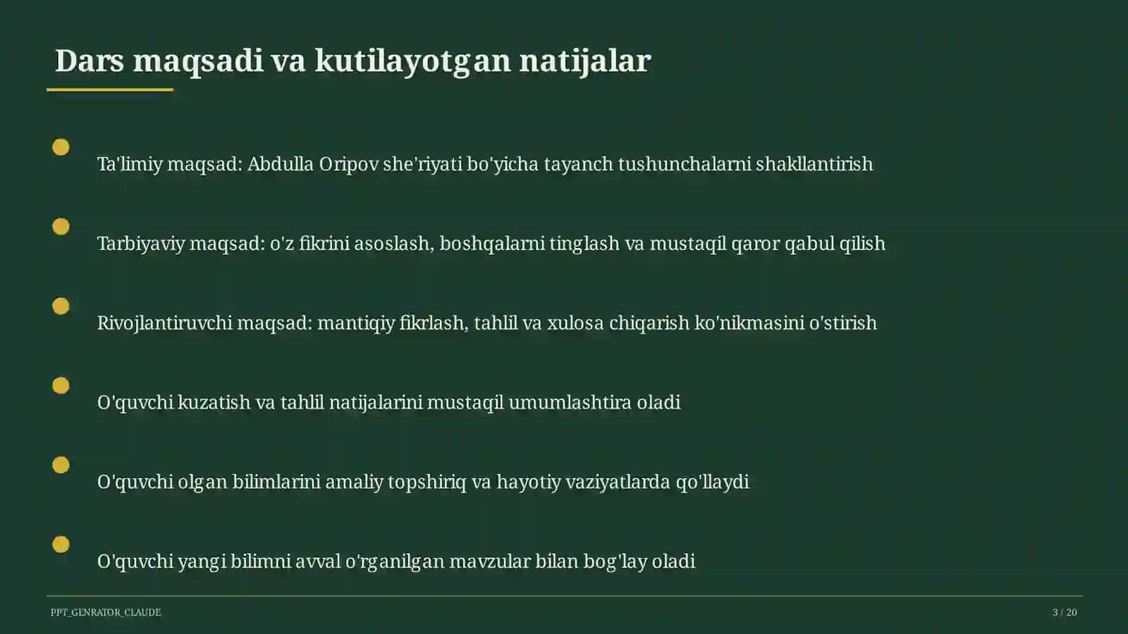Abdulla Oripov she'riyati (9-sinf) 3