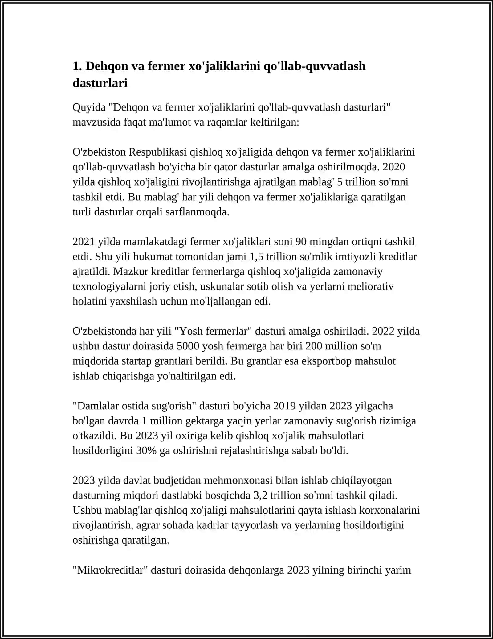 O'ZBEKISTON DEHQONLARI VA FERMER XO'JALIKILARINI RIVOJLANTIRISHNING DAVLAT DASTURLARI 3