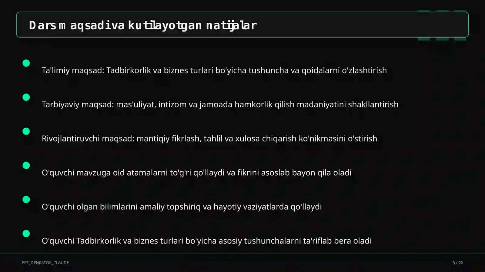 Tadbirkorlik va biznes turlari (10-sinf) 3