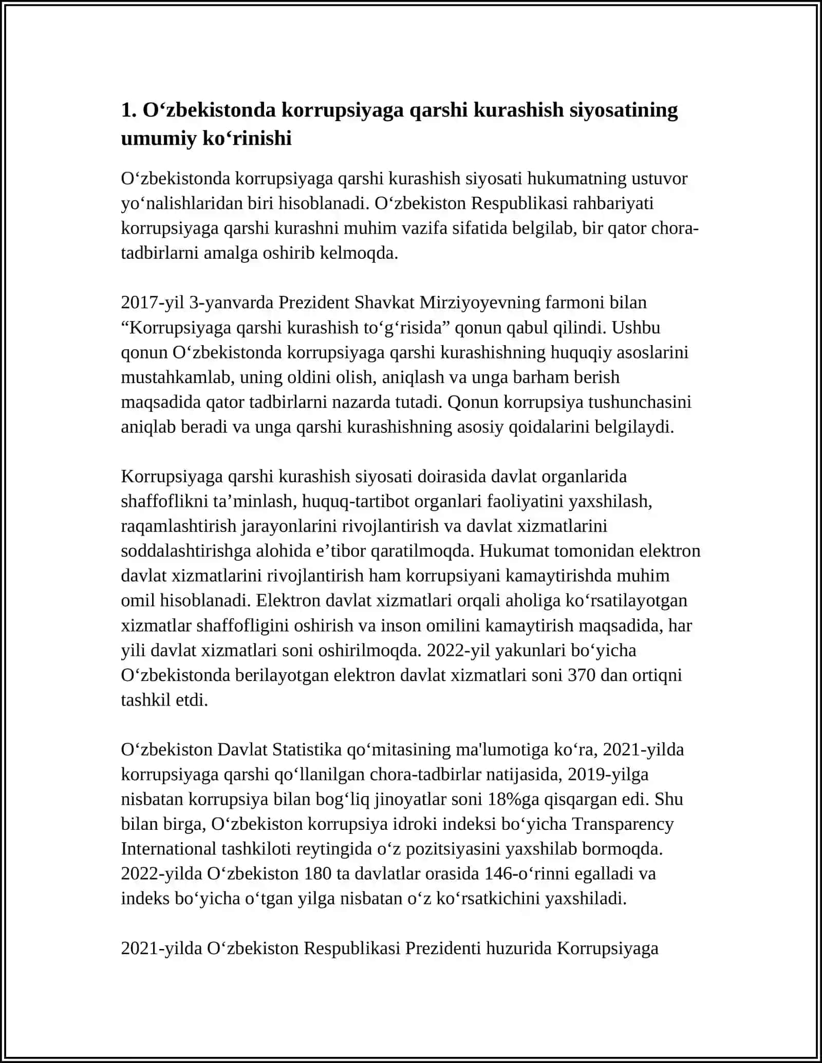 O‘ZBEKISTONDA KORRUPSIYAGA QARSHI KURASHISHGA OID DAVLAT SIYOSATINING ASOSIY YO‘NALISHLARINING QIYOSIY TAXLILI 3