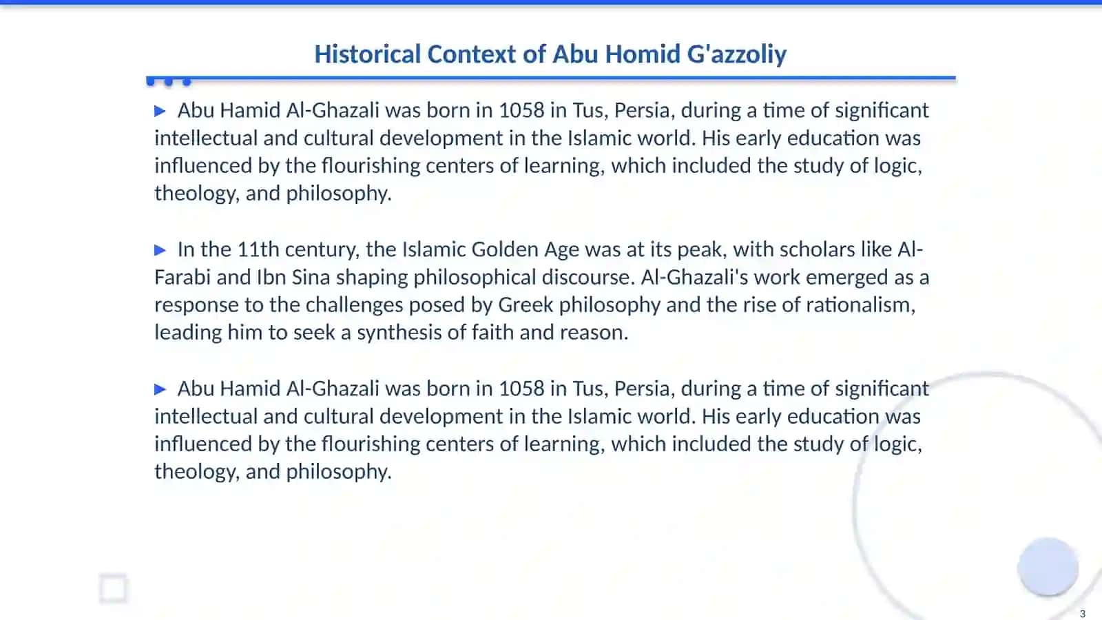 Abu Homid G'azzoliy hayoti va ijodi ingliz tilida va rasmlari bilan 3