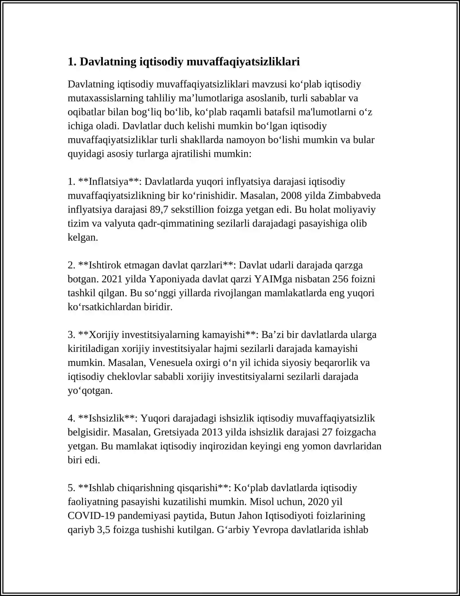 MUSTAQIL ISH Mavzu: DAVLATNING MUVAFFAQIYATSIZLIKLARI 3