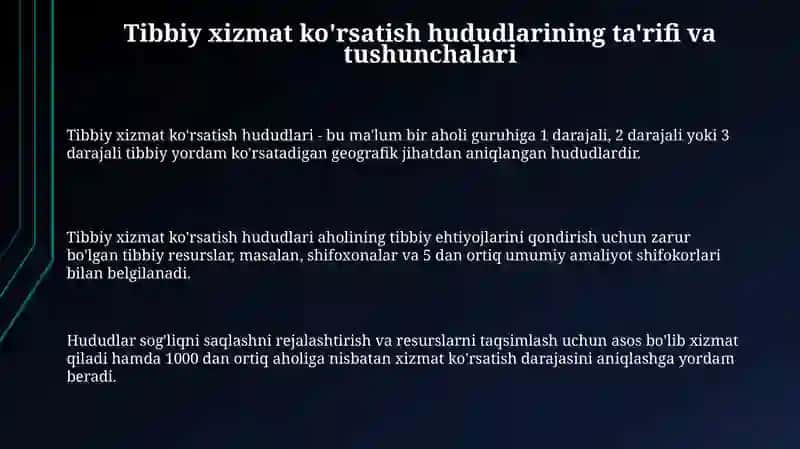 Axoliga tibbiy xizmat ko'rsatish sohalari geografiyasi 3