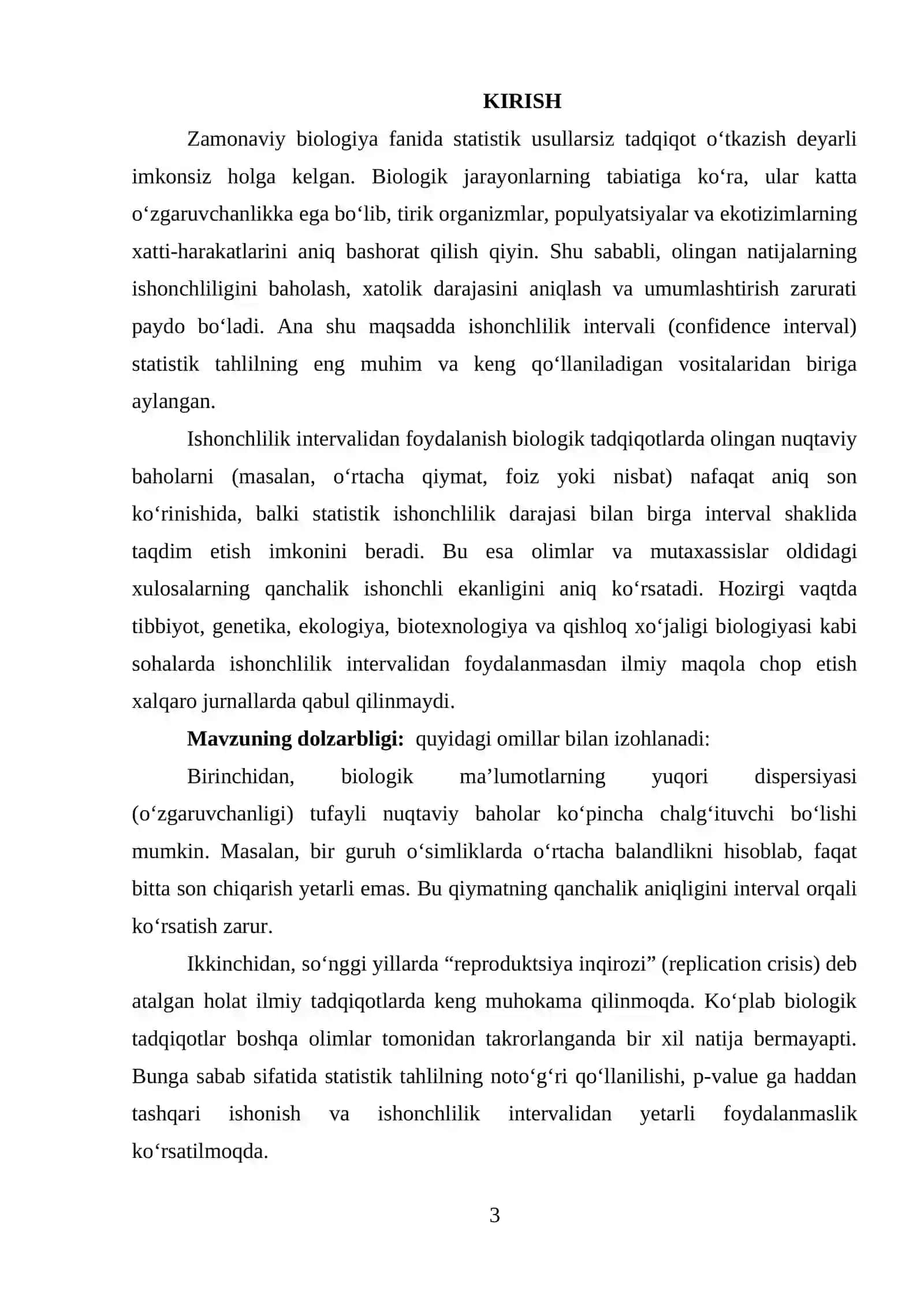 “ISHONCHLILIK INTERVALIDAN BIOLOGIK TADQIQOTLARDA FOYDALANISH” 3